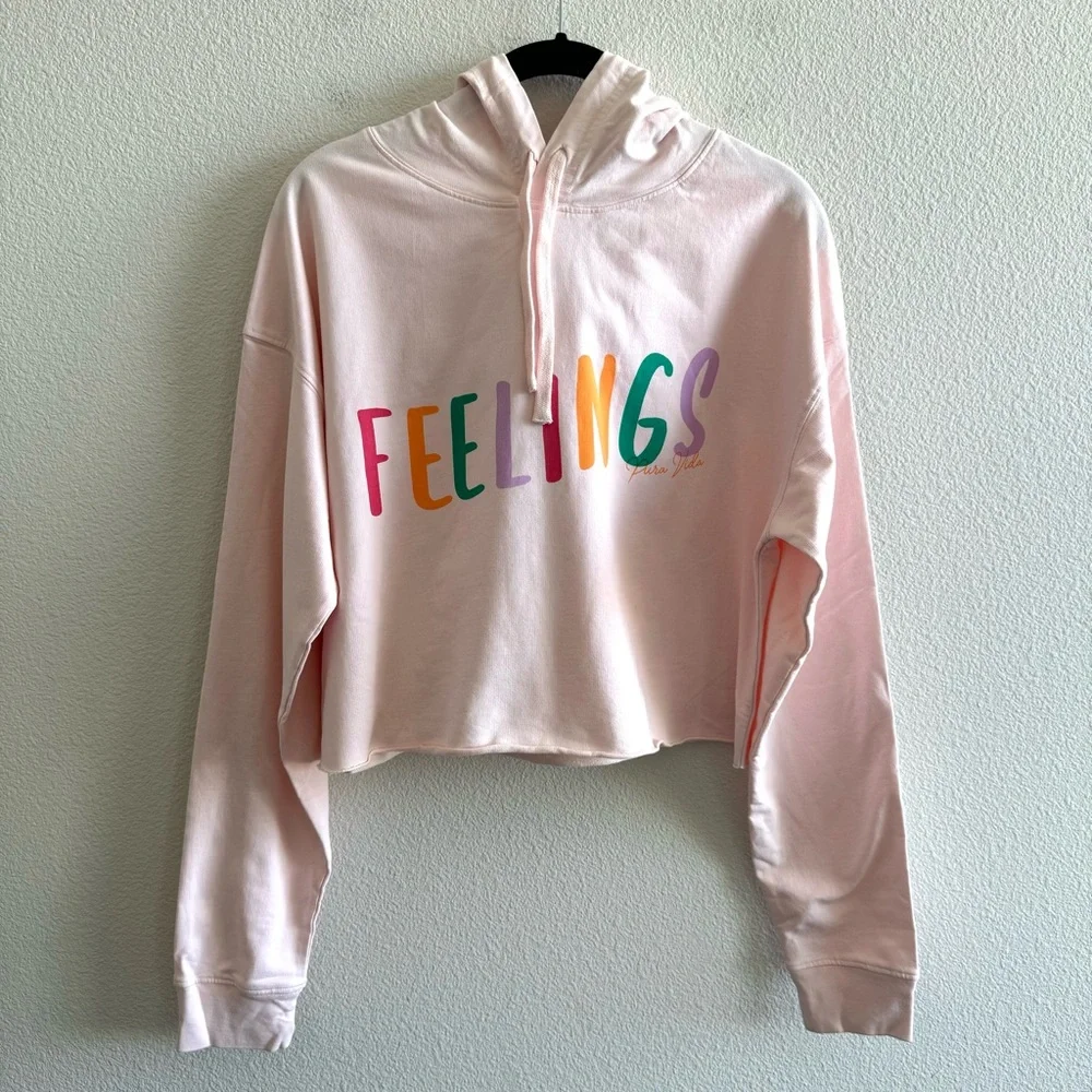 NWT Pura Vida Feelings Cropped Hoodie Light Pink Lightweight Loungewear - Picture 4 of 10